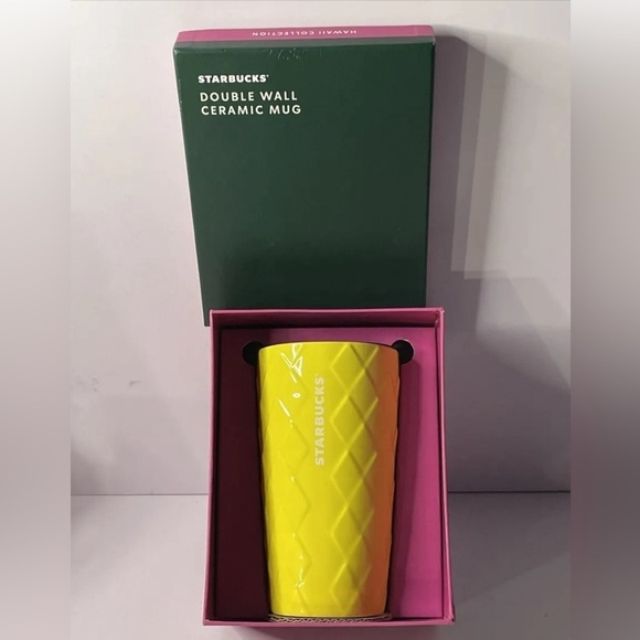 New Double Wall CERAMIC PINEAPPLE CUP TUMBLER Studded Glossy Starbucks HAWAII - Picture 1 of 4